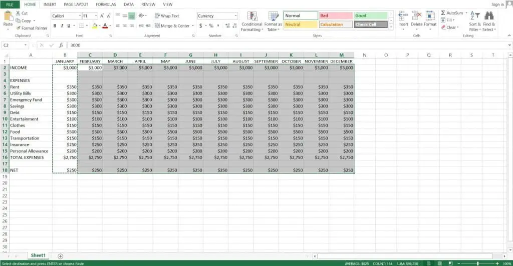 Step 10: Pasting the data for the rest of the months will create an automatic update given any value entered into the cell.